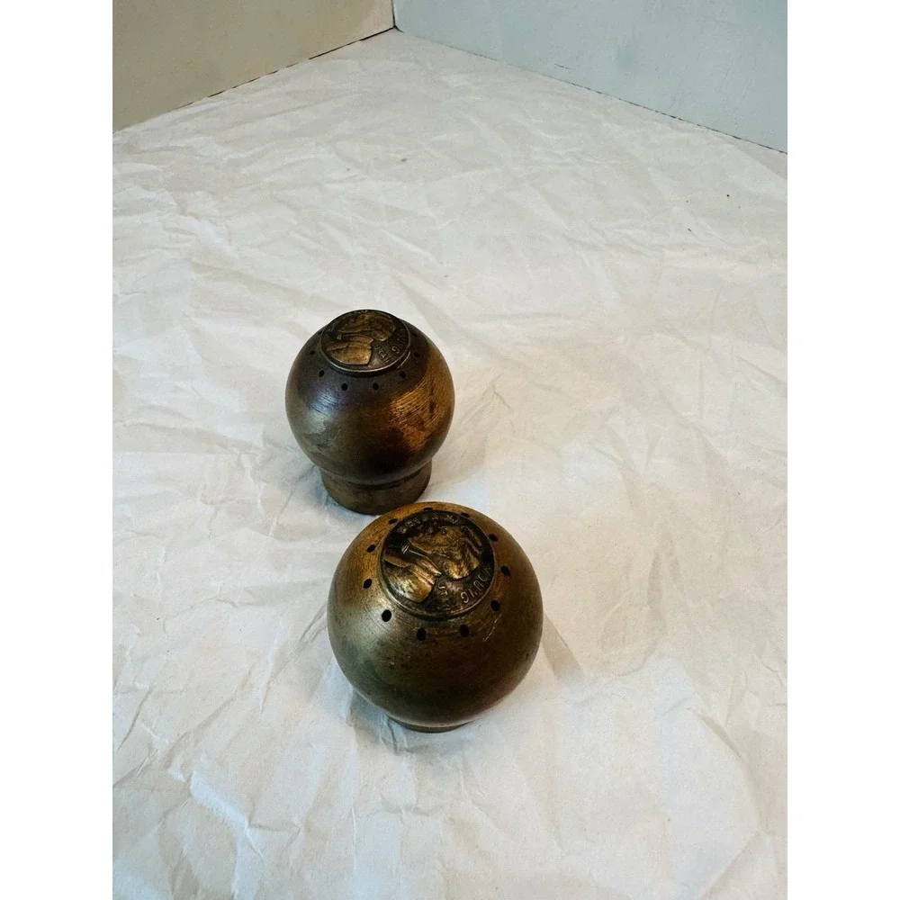 Vintage Copper Patina Salt and Pepper Set Brigham Young Commemorative Coin